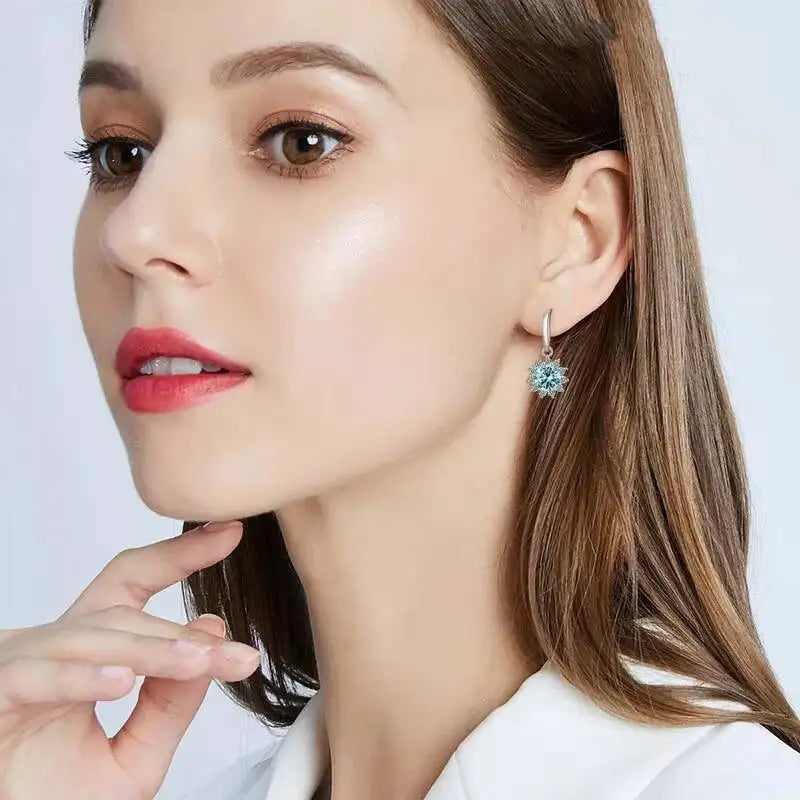 1CT Moissanite Drop Earrings 925 Sterling Silver Colorful Green Blue Pink