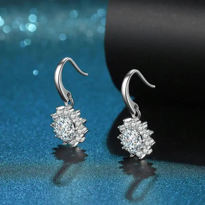 1CT Moissanite Drop Earrings 925 Sterling Silver Colorful Green Blue Pink