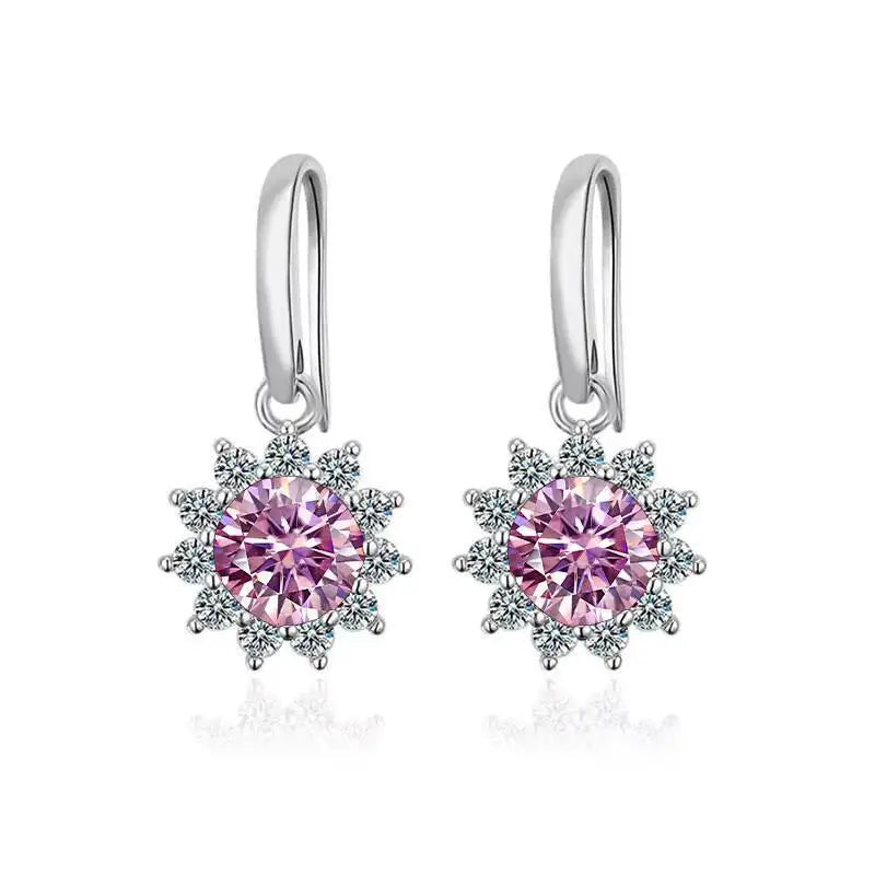 1CT Moissanite Drop Earrings 925 Sterling Silver Colorful Green Blue Pink