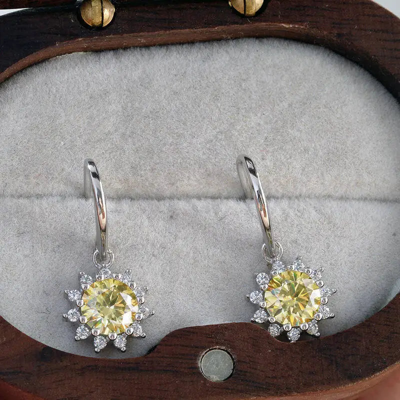1CT Moissanite Drop Earrings 925 Sterling Silver Colorful Green Blue Pink