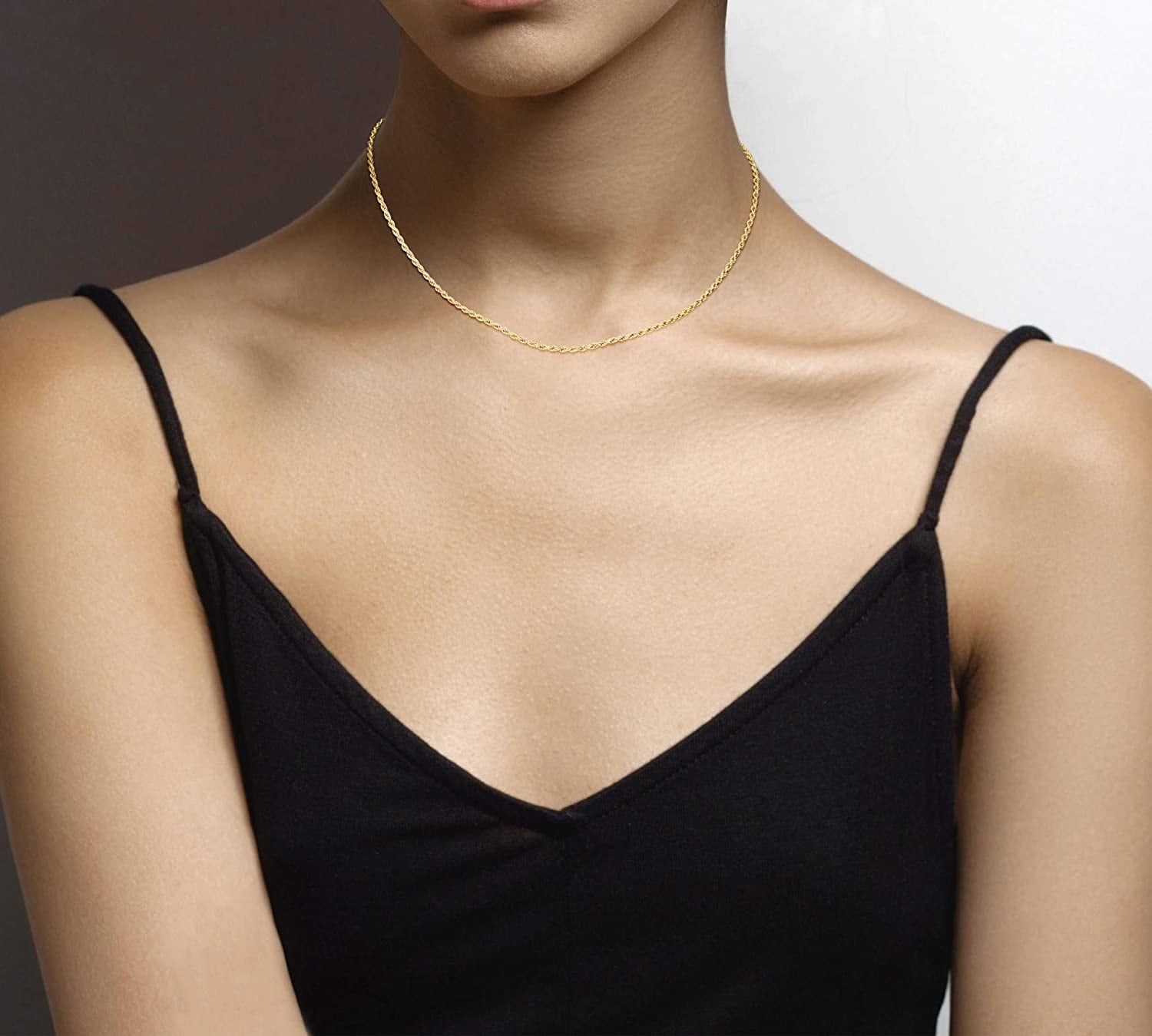 18K Gold Over Sterling Silver 925 Rope Chain Necklace
