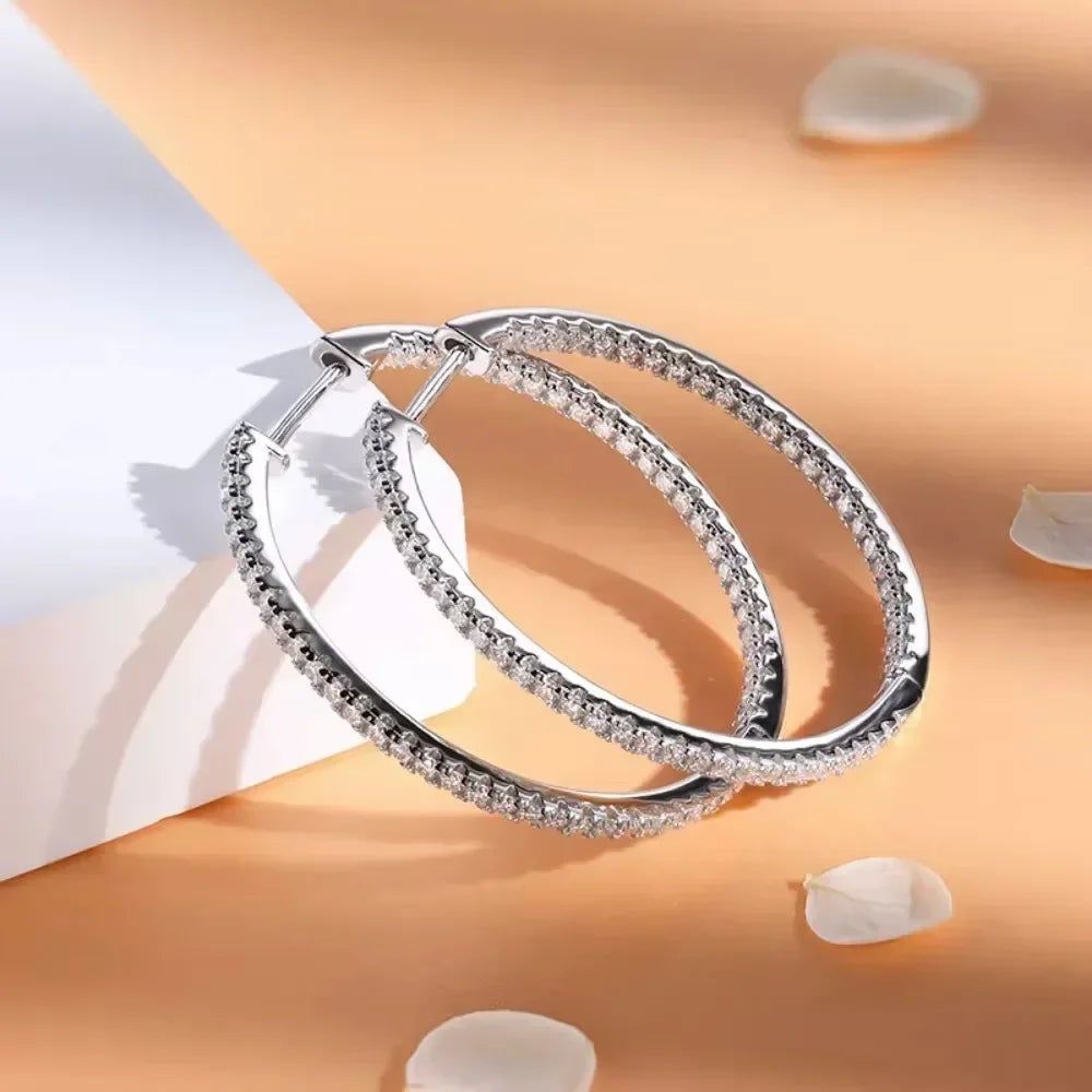 Moissanite Hoop Earrings 30/50mm Sterling Silver 925 Bridal Wedding Hoops