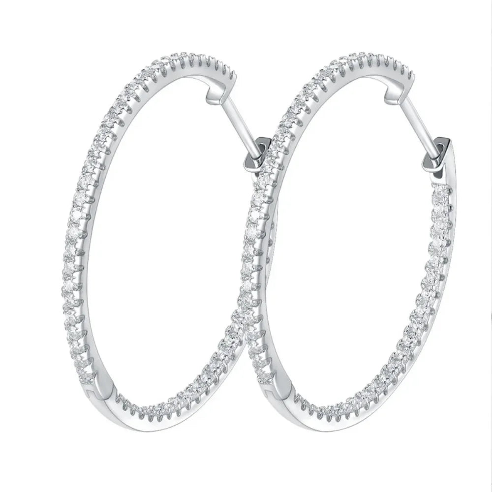 Moissanite Hoop Earrings 30/50mm Sterling Silver 925 Bridal Wedding Hoops