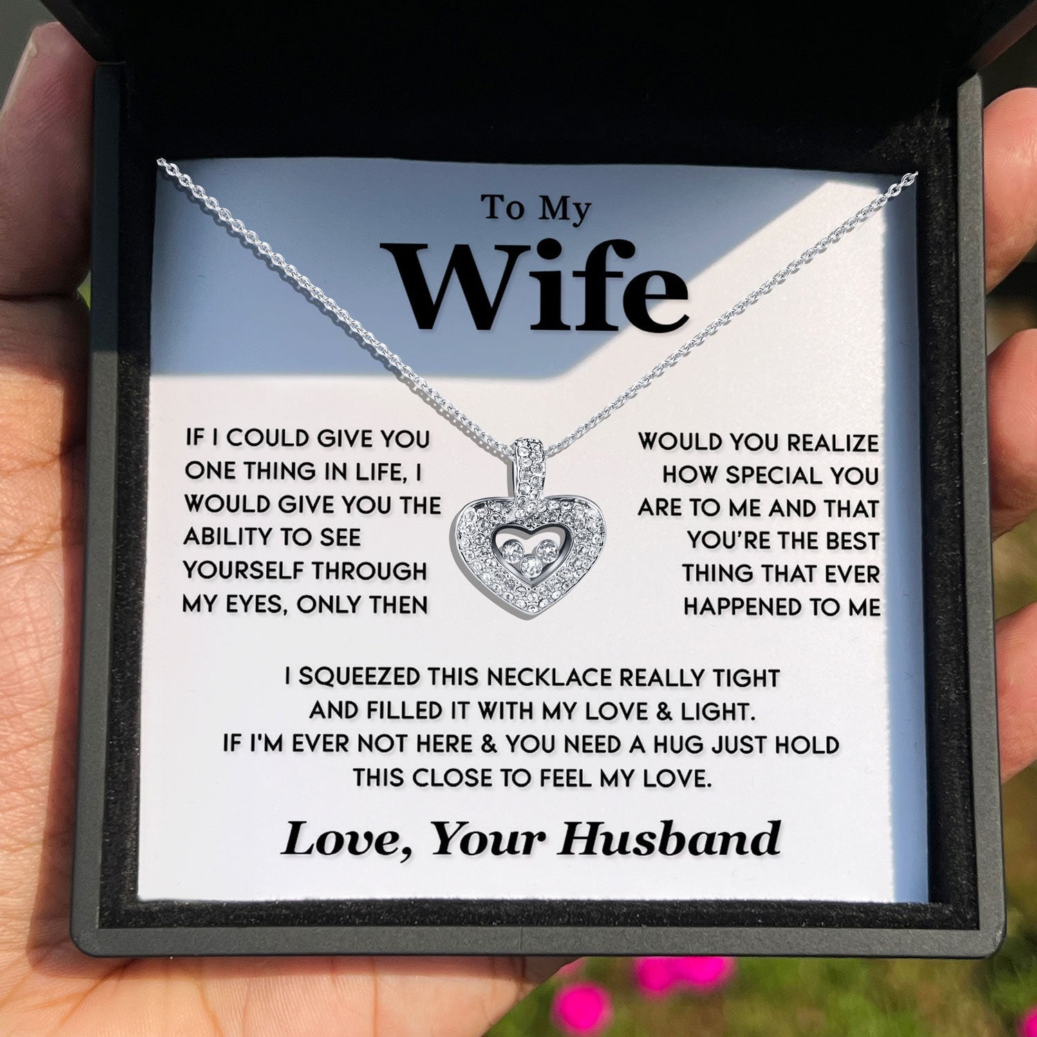 TRYNDI™ To My Wife Floating Heart Necklace With Authentic Swarovski Crystals